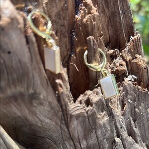 Gold and White Rectangular Earrings